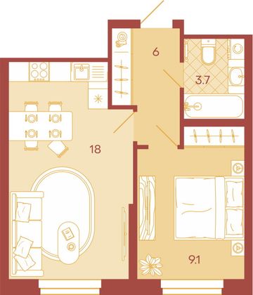 Продажа 1-комнатной квартиры 36 м², 1/18 этаж
