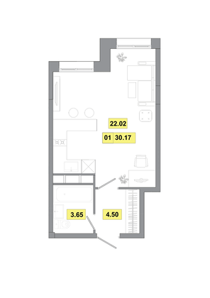 Продажа 1-комнатной квартиры 30,2 м², 4 этаж