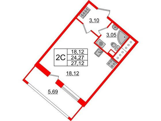 Продажа квартиры-студии 24,3 м², 20/20 этаж
