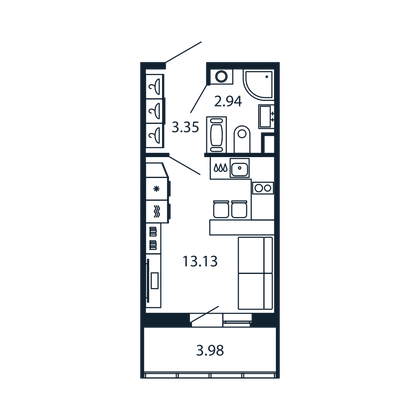 Продажа квартиры-студии 19,3 м², 2/13 этаж