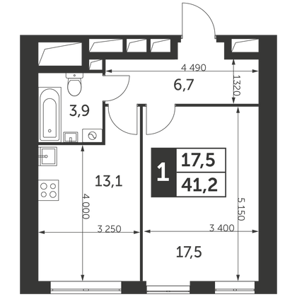 Продажа 1-комнатной квартиры 41,2 м², 37/47 этаж