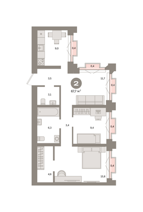 Продажа 2-комнатной квартиры 67,7 м², 23/24 этаж