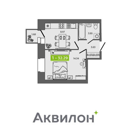 32,3 м², 1-комн. квартира, 5/9 этаж