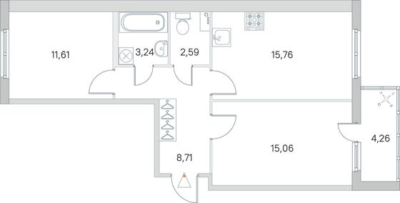 Продажа 2-комнатной квартиры 59,1 м², 1/8 этаж