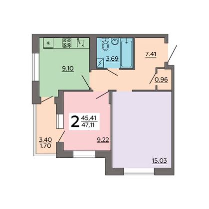 Продажа 2-комнатной квартиры 47,1 м², 18/18 этаж