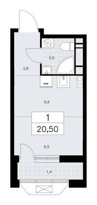 20,5 м², 1-комн. квартира, 14/17 этаж