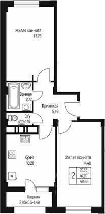 Продажа 2-комнатной квартиры 48,7 м², 5/10 этаж