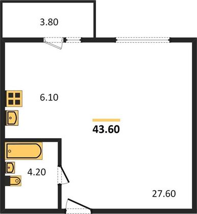 Продажа 1-комнатной квартиры 43,6 м², 3/3 этаж