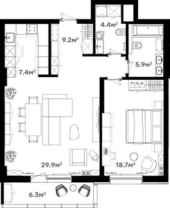 78,5 м², 2-комн. квартира, 8/20 этаж