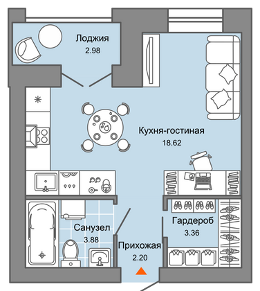 30 м², студия, 5/7 этаж