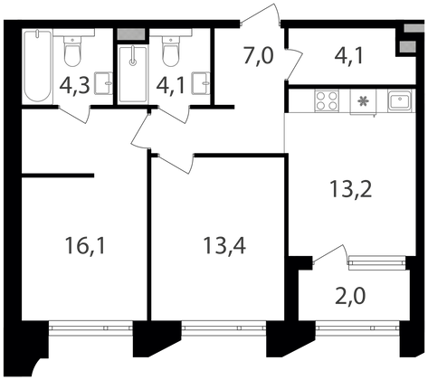 Продажа 2-комнатной квартиры 64,2 м², 15/21 этаж