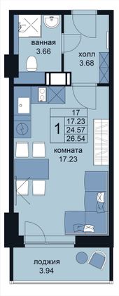 26,9 м², студия, 2/15 этаж