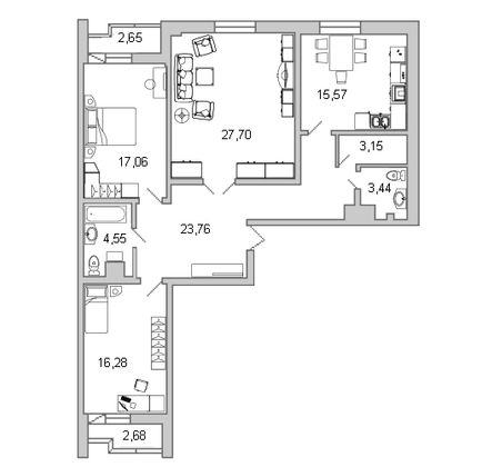 Продажа 3-комнатной квартиры 113,7 м², 12/23 этаж