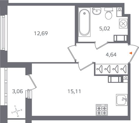 Продажа 1-комнатной квартиры 39 м², 6/17 этаж