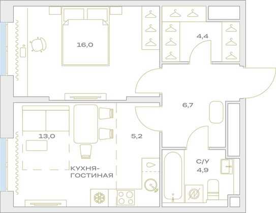 Продажа 2-комнатной квартиры 50,4 м², 10/23 этаж