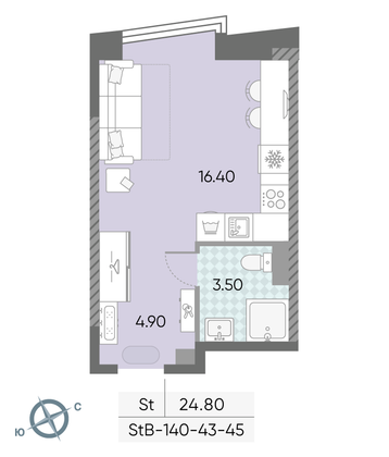 Продажа квартиры-студии 24,8 м², 43/58 этаж