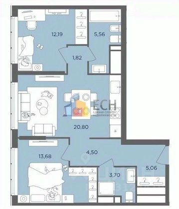Продажа 2-комнатной квартиры 86,4 м², 36/41 этаж