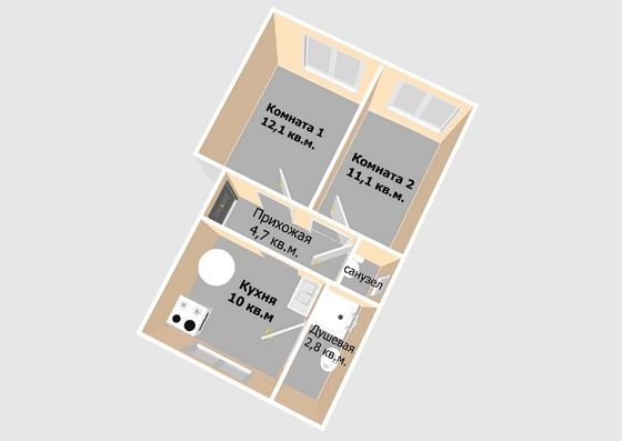 Продажа 2-комнатной квартиры 42,1 м², 2/2 этаж