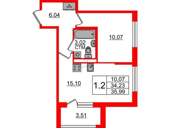 Продажа 1-комнатной квартиры 34,2 м², 1/4 этаж