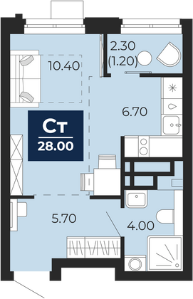 28 м², 1-комн. квартира, 8/25 этаж