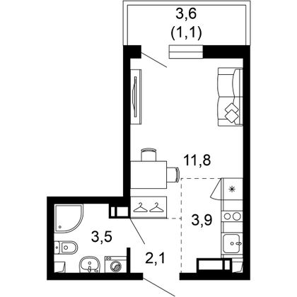 22,4 м², 1-комн. квартира, 2/17 этаж