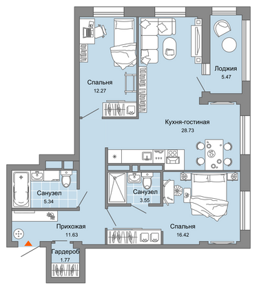 82 м², 3-комн. квартира, 5/8 этаж