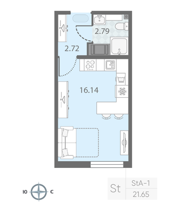 Продажа квартиры-студии 21,6 м², 4/23 этаж