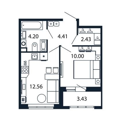 Продажа 1-комнатной квартиры 34,6 м², 10/12 этаж