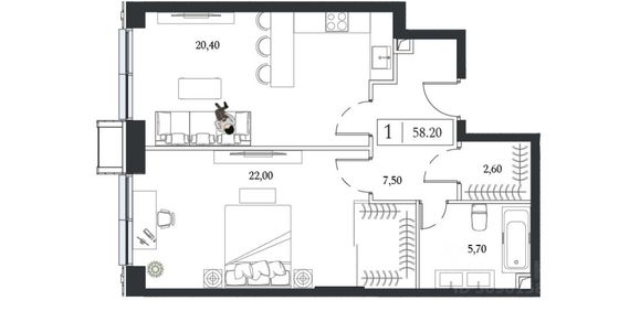 Продажа 2-комнатной квартиры 58 м², 11/24 этаж