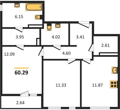 Продажа 2-комнатной квартиры 60,3 м², 14/23 этаж