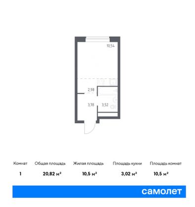 20,7 м², студия, 5/22 этаж