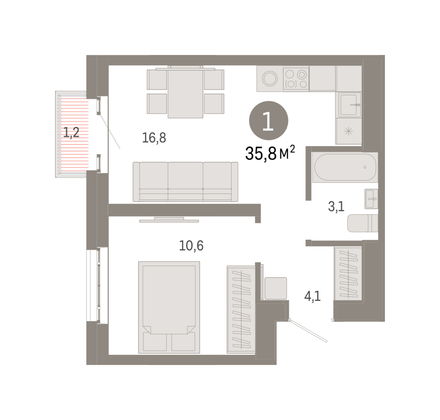 Продажа 1-комнатной квартиры 35,8 м², 16/31 этаж