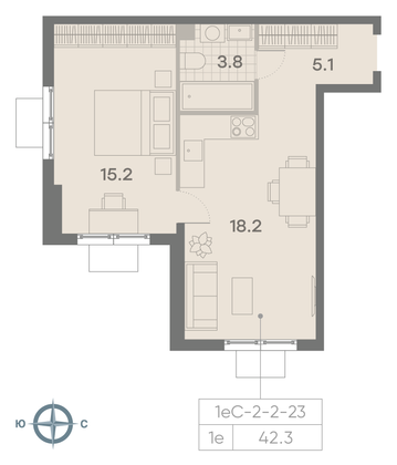 Продажа 1-комнатной квартиры 42,3 м², 23/23 этаж