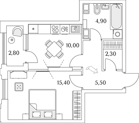 39,5 м², 1-комн. квартира, 4/13 этаж