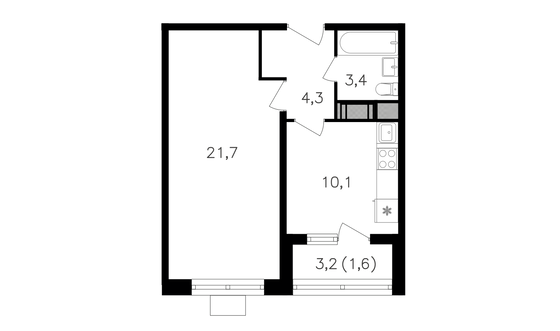 Продажа 1-комнатной квартиры 41,1 м², 14/21 этаж