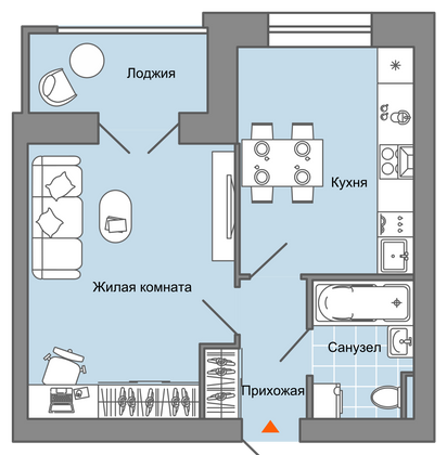 38 м², 1-комн. квартира, 5/8 этаж