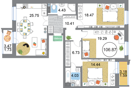 Продажа 3-комнатной квартиры 106,9 м², 3/12 этаж