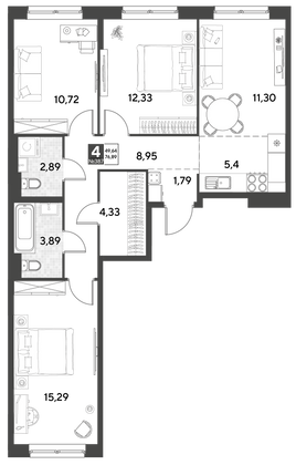 Продажа 4-комнатной квартиры 76,9 м², 2/21 этаж