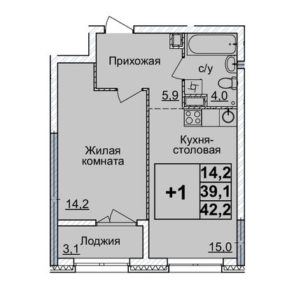 Продажа 1-комнатной квартиры 42 м², 13/24 этаж