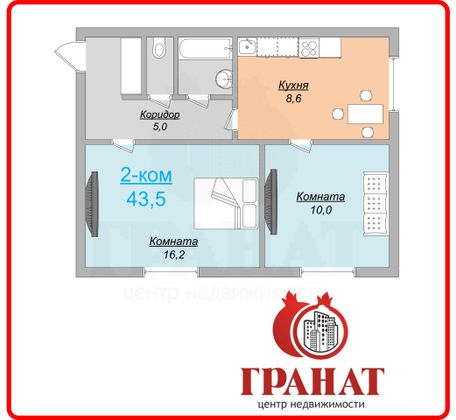 Продажа 2-комнатной квартиры 43,5 м², 9/9 этаж