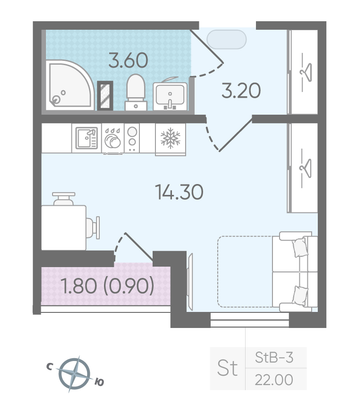 Продажа квартиры-студии 21,1 м², 2/24 этаж