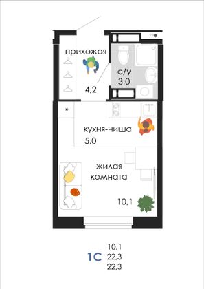 Продажа квартиры-студии 22,3 м², 14/19 этаж