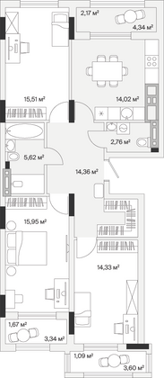 87,5 м², 3-комн. квартира, 1/7 этаж