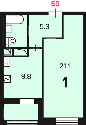 Продажа 1-комнатной квартиры 41,9 м², 13/16 этаж