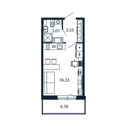 Продажа квартиры-студии 24,4 м², 12/12 этаж