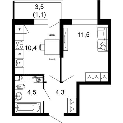 31,8 м², 1-комн. квартира, 1/17 этаж