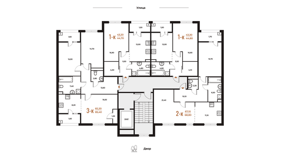 Продажа 1-комнатной квартиры 44,8 м², 2 этаж