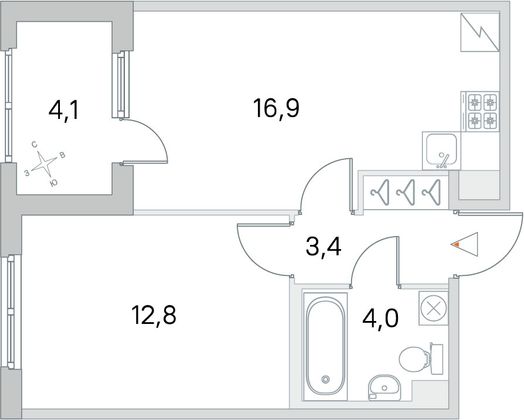 Продажа 1-комнатной квартиры 39,2 м², 1/5 этаж