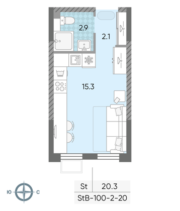 Продажа квартиры-студии 20,5 м², 5/24 этаж