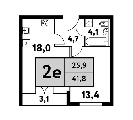 41,8 м², 2-комн. квартира, 2/35 этаж